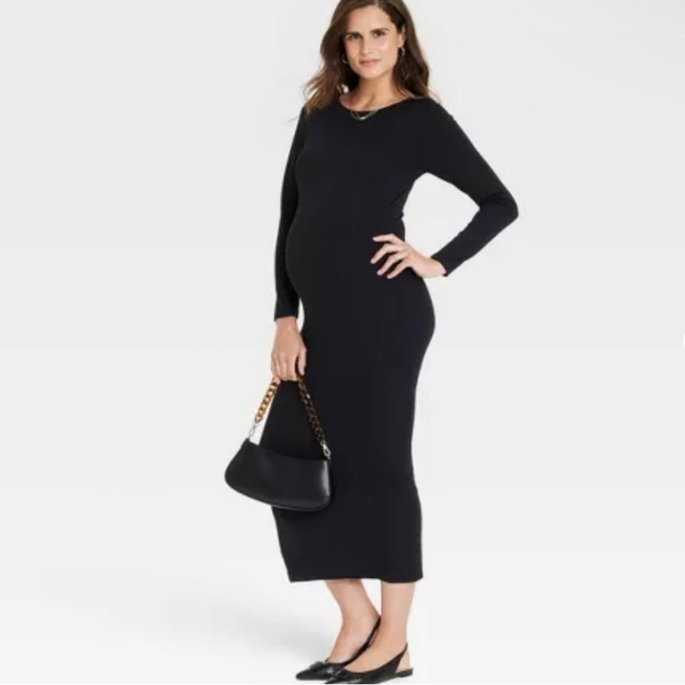 Ingrid & Isabel Black Long Sleeve Maternity Midi Dress